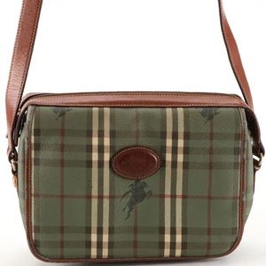 Burberrys Crossbody Bag in Green Haymarket Check Coated Canvas and Leather